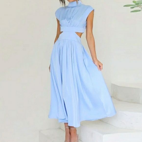 Mock Neck Cap Sleeve Cutout Midi Maxi Dress - Picture 9 of 9